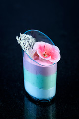 Mini canapes for refreshments at banquets receptions catering on a dark background.