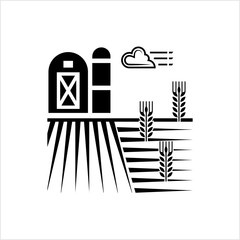 Farm Field Icon, Barn, Farmland Agriculture Icon