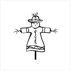 Scarecrow Icon, Mannequin, Decoy Shape Of A Human To Scare Birds From Fields
