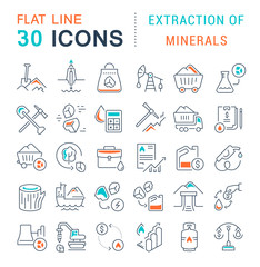 Fototapeta na wymiar Set Vector Line Icons of Extraction of Minerals