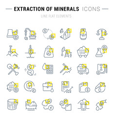 Set Vector Line Icons of Extraction of Minerals