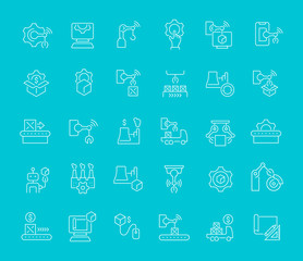 Set Vector Line Icons of Manufacturing Business