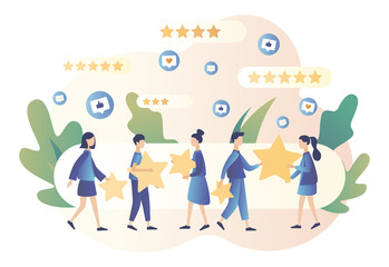 Fototapeta premium Star rating concept. Customer reviews. People leave feedback and comments. Modern flat cartoon style. Vector illustration