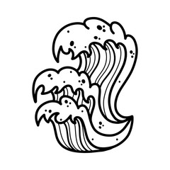 Sea wave hand drawing old school tattoo.