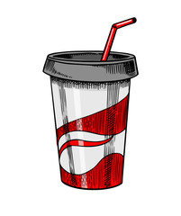 Carbonated soft drink. Engraved in ink hand drawn in old sketch and vintage style for web, invitation. 