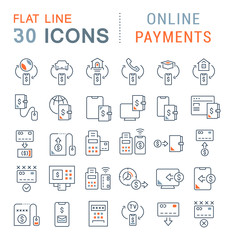 Set Vector Line Icons of Online Payments