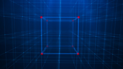 Blockchain technology concept. Big data visualization. 3D blue illustration. Distributed register technology