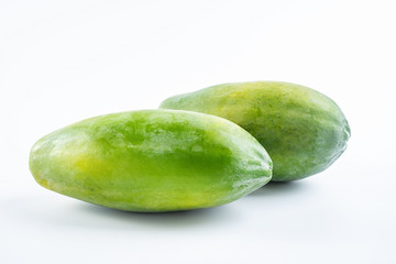 Fresh fruit green papaya on white background