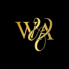 W & A WA logo initial vector mark. Initial letter K & M KM luxury art vector mark logo, gold color on black background.