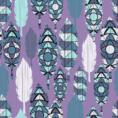 Seamless pattern with Indian Feathers. Vector illustration. Can be used for wallpaper, textile, invitation card, wrapping, web page background.