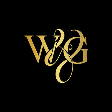 W & G WG logo initial vector mark. Initial letter K & M KM luxury art vector mark logo, gold color on black background.