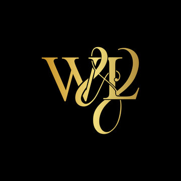 W & L WL logo initial vector mark. Initial letter K & M KM luxury art vector mark logo, gold color on black background.