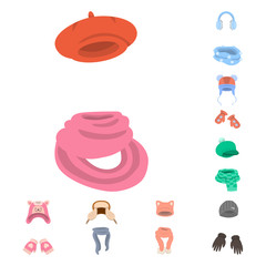 Vector illustration of headwear and fashion icon. Collection of headwear and cold stock vector illustration.
