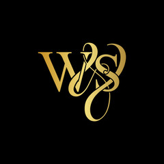Fototapeta W & S WS logo initial vector mark. Initial letter K & M KM luxury art vector mark logo, gold color on black background. obraz