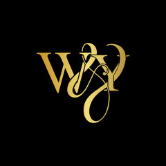 W & Y WY logo initial vector mark. Initial letter K & M KM luxury art vector mark logo, gold color on black background.