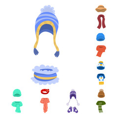 Vector design of headwear and fashion logo. Set of headwear and cold stock symbol for web.