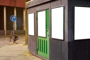 Four portrait empty billboard placeholder template, mockup of a blank white advertising.