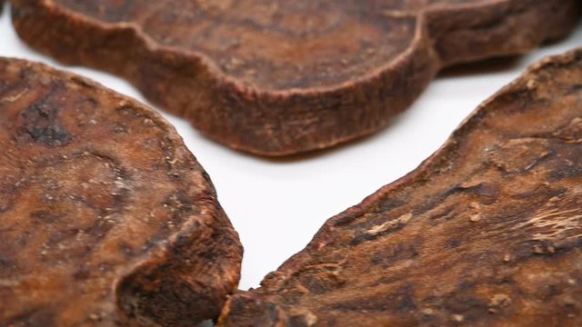 side view herb medicine HeShouWu or Polygoni Multiflori Radix or Tuber Fleeceflower Root rotate and pause