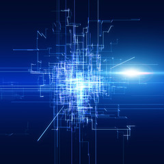 Modern Electronic Circuit Board, Conductors And Neural Signals. Digital Connectivity, Artificial Intelligence And Data Storage Concept.