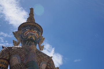 Fototapeta premium Giant painting in Wat Phra Kaew Temple of the Emerald Buddha, Bangkok, Thailand.