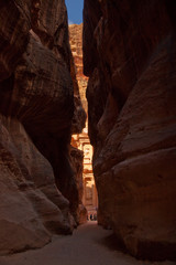 view form red rock and stone carving in Petra city - Wadi Musa - amman - Jordan