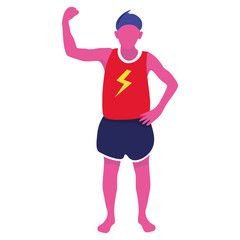 Guy s showing off his biceps. The boy plays sports. Bright vector illustration.