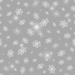 Winter seamless pattern with snowflakes, sparkles.
