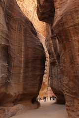 view form red rock and stone carving in Petra city - Wadi Musa - amman - Jordan