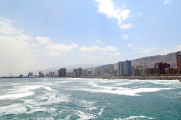 Fototapeta na wymiar View of the city of Antofagasta, Chile, from the sea.