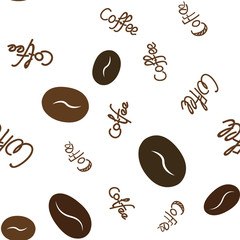 Seamless pattern with coffee beans and text