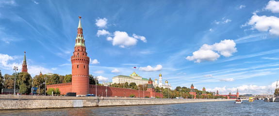 moscow city russia kremlin architecture famous landmark panorama wide river view of russian capital...