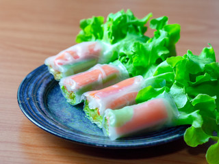 Salad roll with vegetable and crab Sticks look healthy and clean food