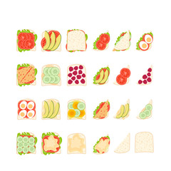 set of sandwiches top view, different filling options, healthy food vegetarian vegetables