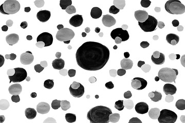 Abstract brush isolated on white paper. Circle watercolor pattern. Black and white polka dots.