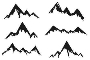 Mountains black silhouette vector icons set isolated on a white background.