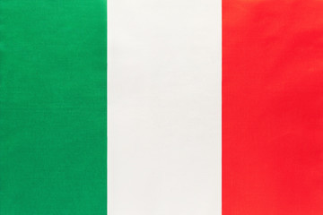 Italy national fabric flag, textile background. Symbol of international world European country.
