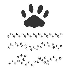 Cat and dog footprint and tracks vector black silhouette set isolated on a white background.