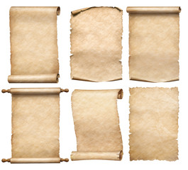 old papers or parchment six scrolls or parchments set isolated - obrazy, fototapety, plakaty