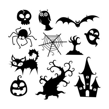 Halloween icons silhouette collection, vector