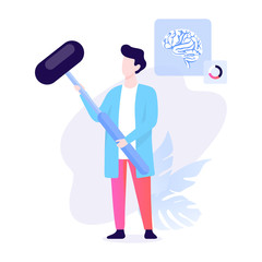 Neurologist doctor with a hammer. Clinic diagnostic, health treatment