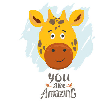 Hand drawn Illustration of Giraffe in sketch style. Picture of portrait of a giraffe. Vector illustration. The head of a little giraffe. Hand-drawn sketch of a giraffe. you are amazing