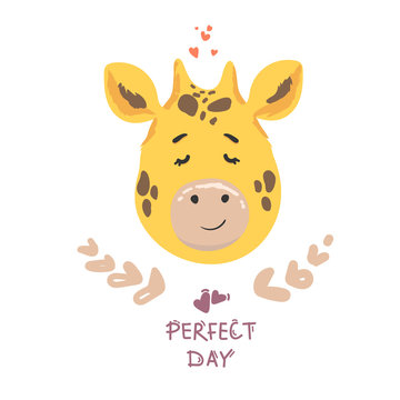 Hand drawn Illustration of Giraffe in sketch style. Picture of portrait of a giraffe. Vector illustration. The head of a little giraffe. Hand-drawn sketch of a giraffe. perfect day