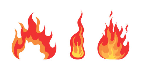 Set of red and orange fire flame.