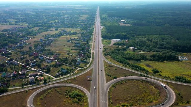 Large car interchange, aerial shot. Route Kiev Zhytomyr
