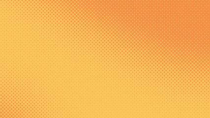 Orange pop art background in retro comic style with halftone dots, vector illustration of backdrop with isolated dots - obrazy, fototapety, plakaty