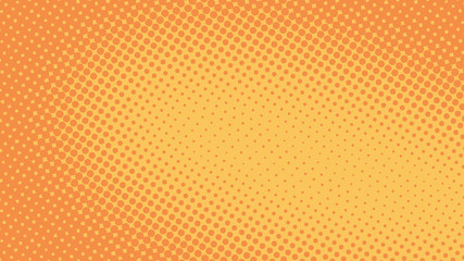 Orange pop art background in retro comic style with halftone dots, vector illustration of backdrop with isolated dots