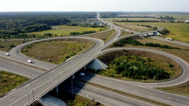 Large car interchange, aerial shot. Route Kiev Zhytomyr