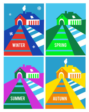 Farm house seasonal cards set. Vector illustration for template, card of flyer