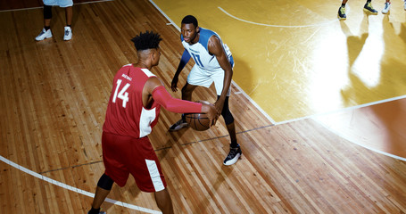 Professional basketball player in action on a sports arena