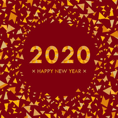 Merry Christmas colorful cover. Festive frame with mosaic polygons. Happy New 2020 Year background.
